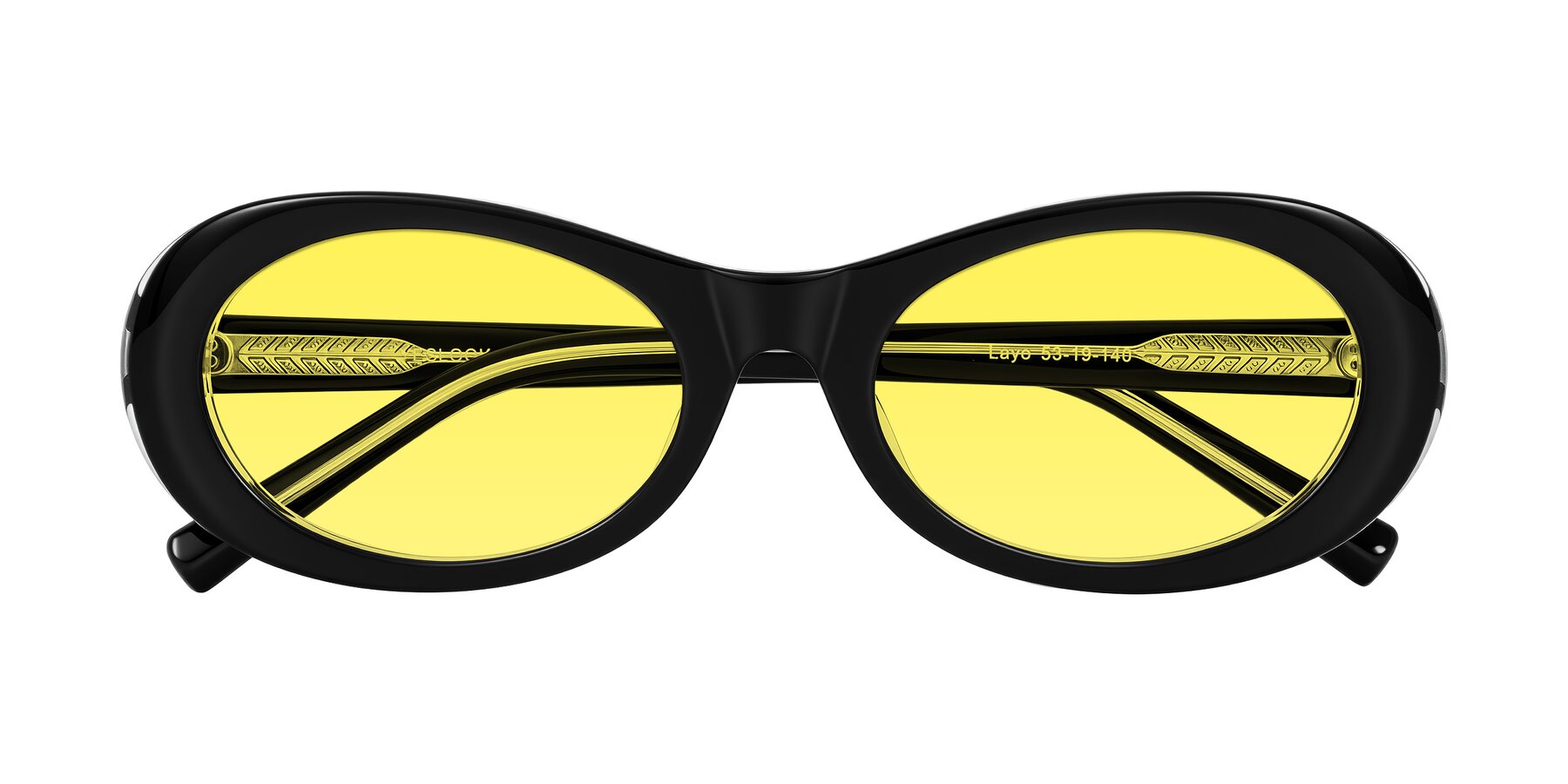 Folded Front of Layo in Black/Clear with Medium Yellow Tinted Lenses