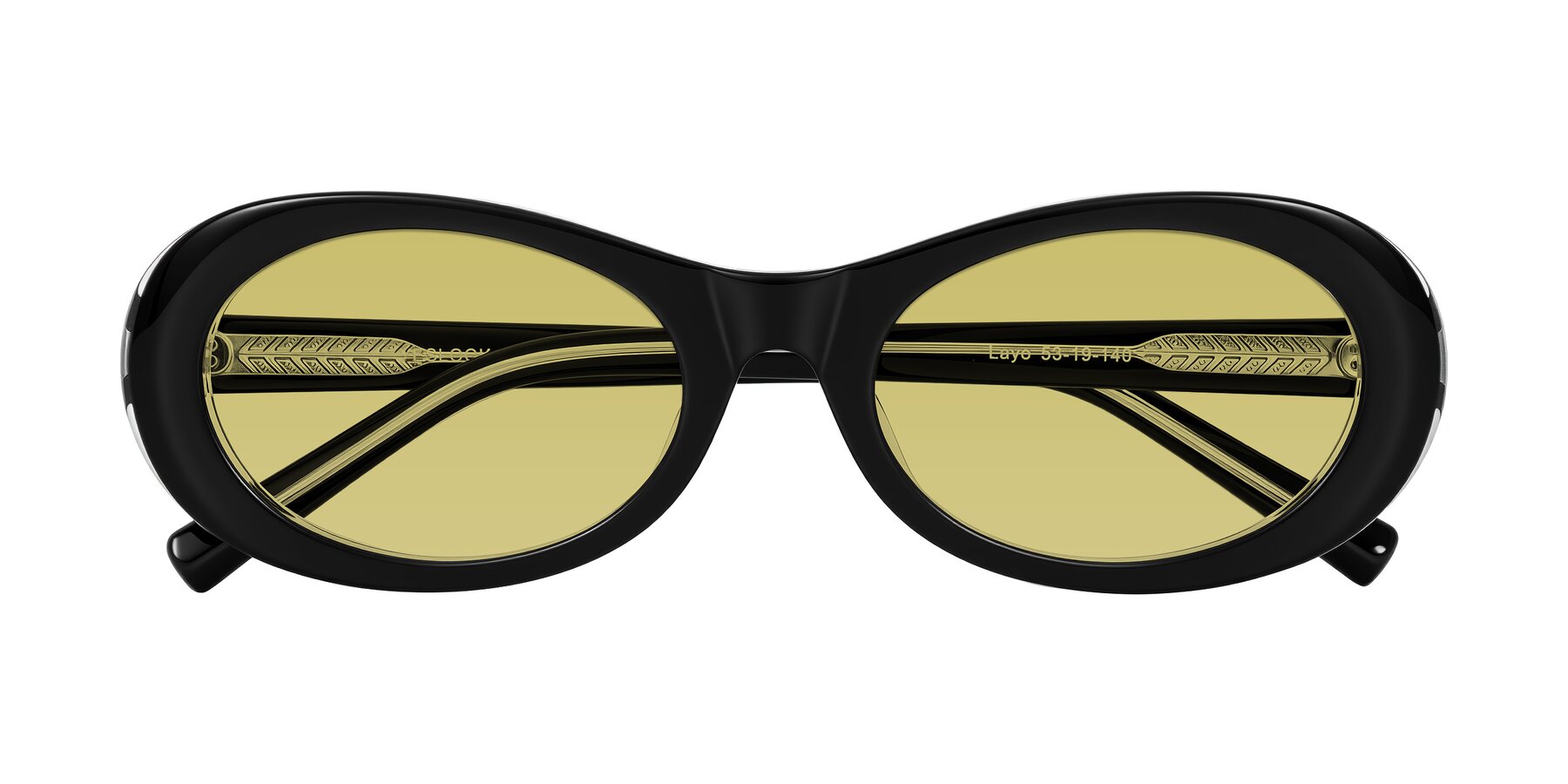 Folded Front of Layo in Black/Clear with Medium Champagne Tinted Lenses