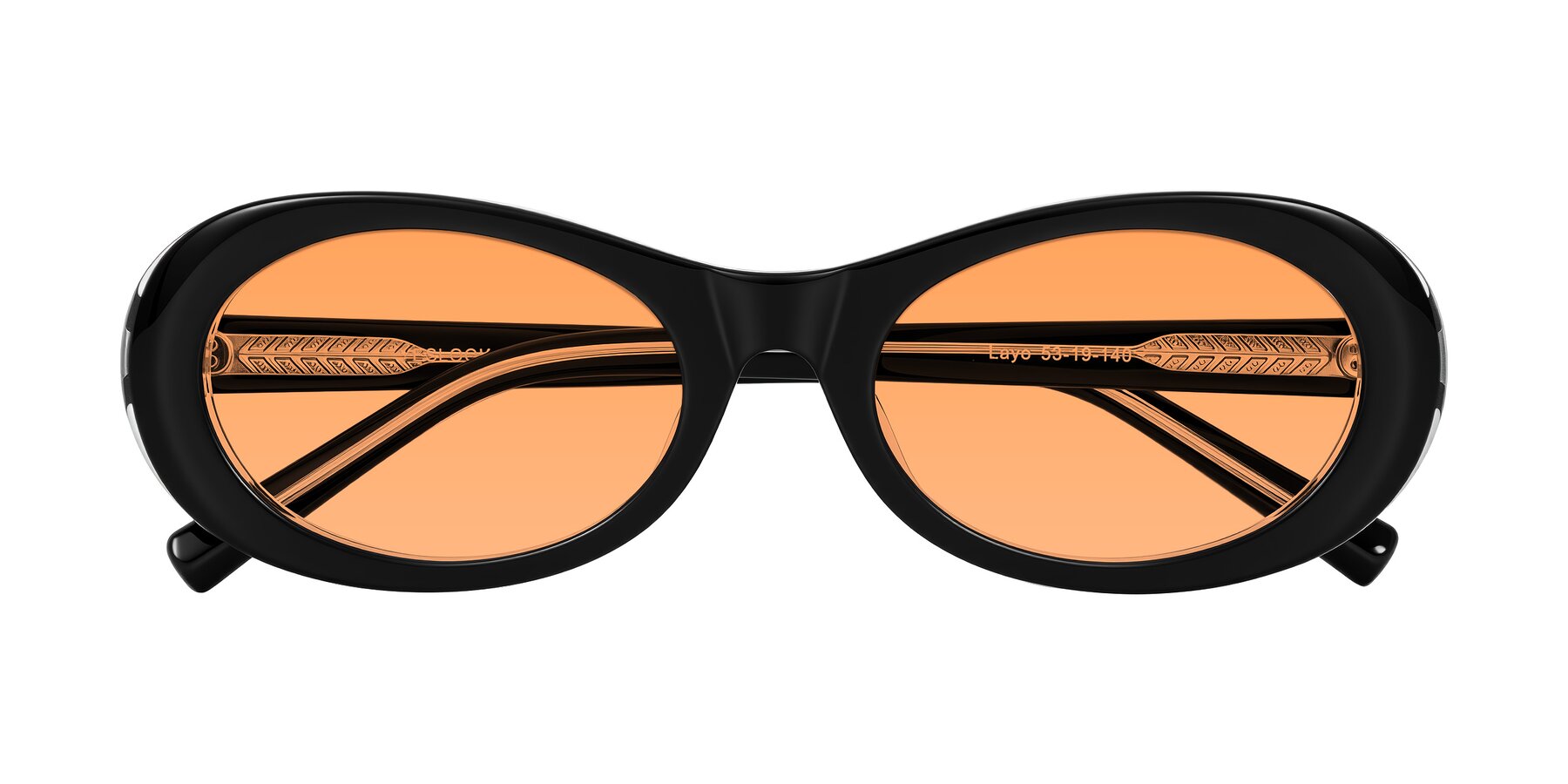 Folded Front of Layo in Black/Clear with Medium Orange Tinted Lenses