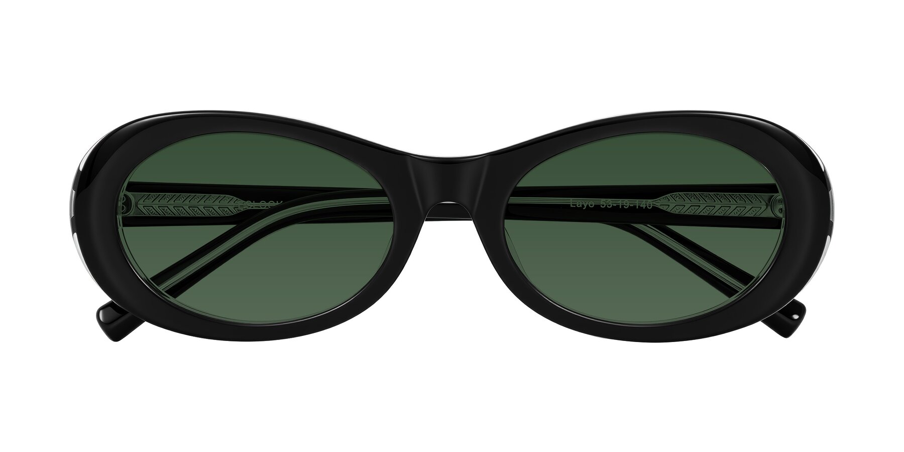 Folded Front of Layo in Black/Clear with Green Tinted Lenses