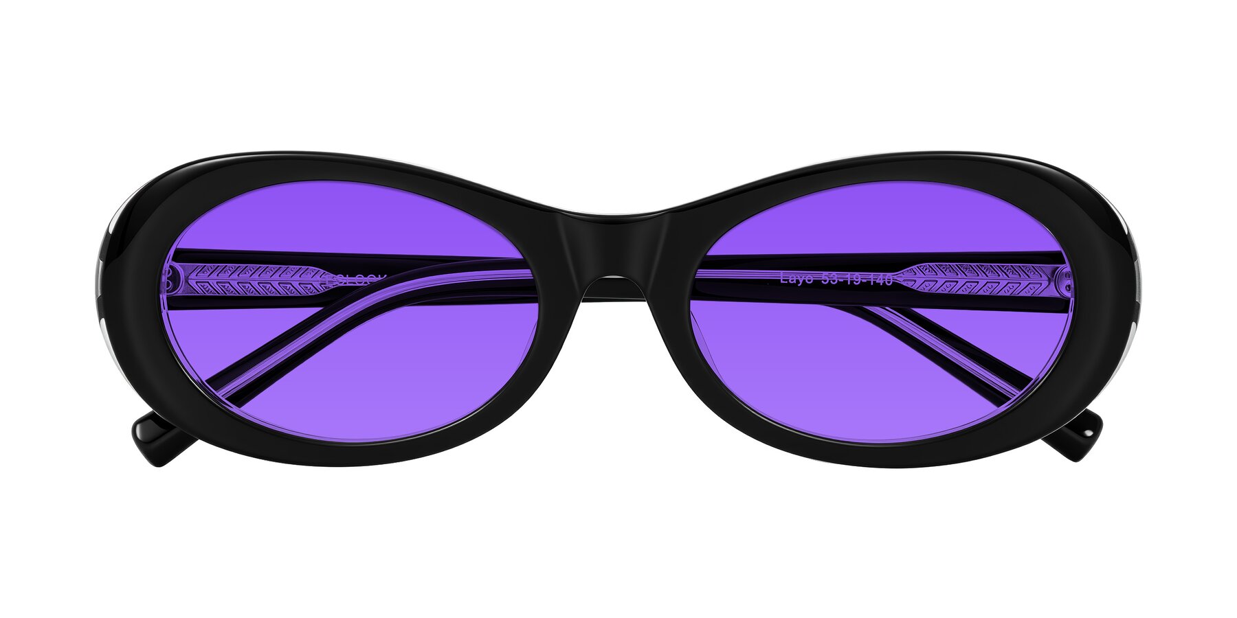 Folded Front of Layo in Black/Clear with Purple Tinted Lenses