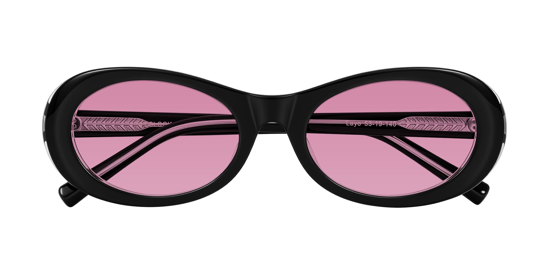 Folded Front of Layo in Black/Clear with Medium Wine Tinted Lenses