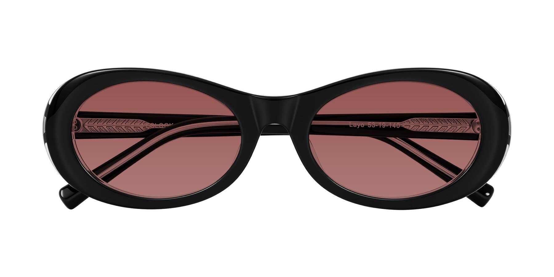 Folded Front of Layo in Black/Clear with Garnet Tinted Lenses