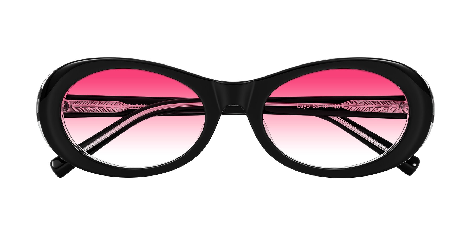 Folded Front of Layo in Black/Clear with Pink Gradient Lenses