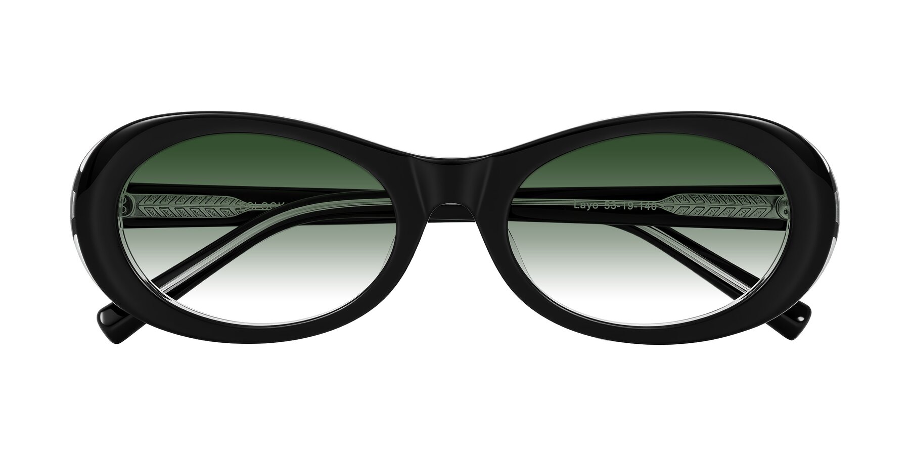 Folded Front of Layo in Black/Clear with Green Gradient Lenses