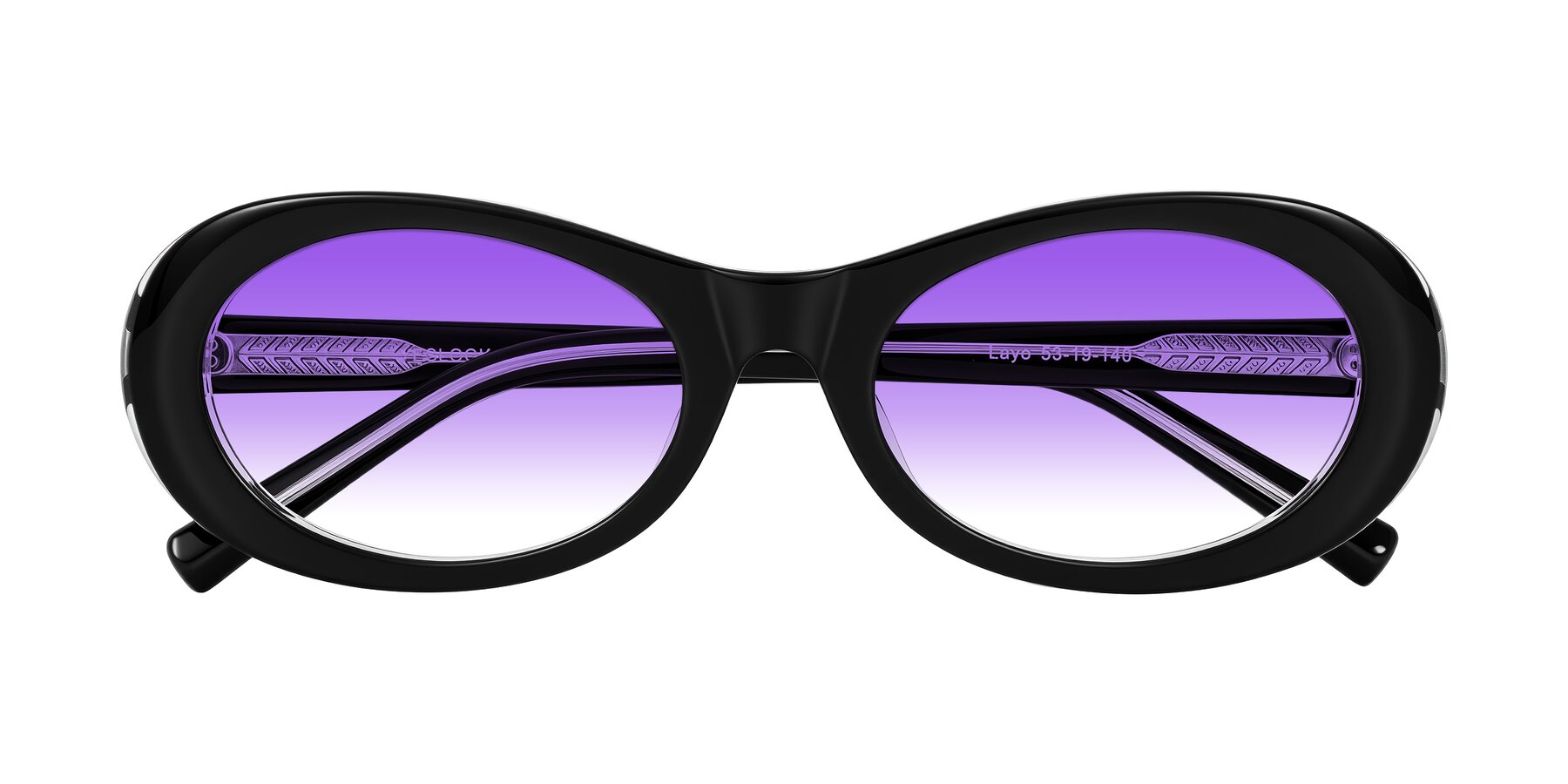 Folded Front of Layo in Black/Clear with Purple Gradient Lenses