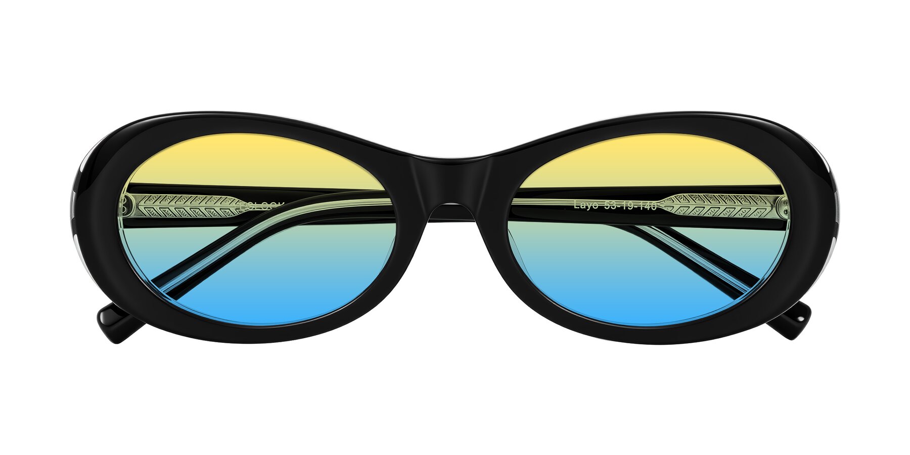 Folded Front of Layo in Black/Clear with Yellow / Blue Gradient Lenses