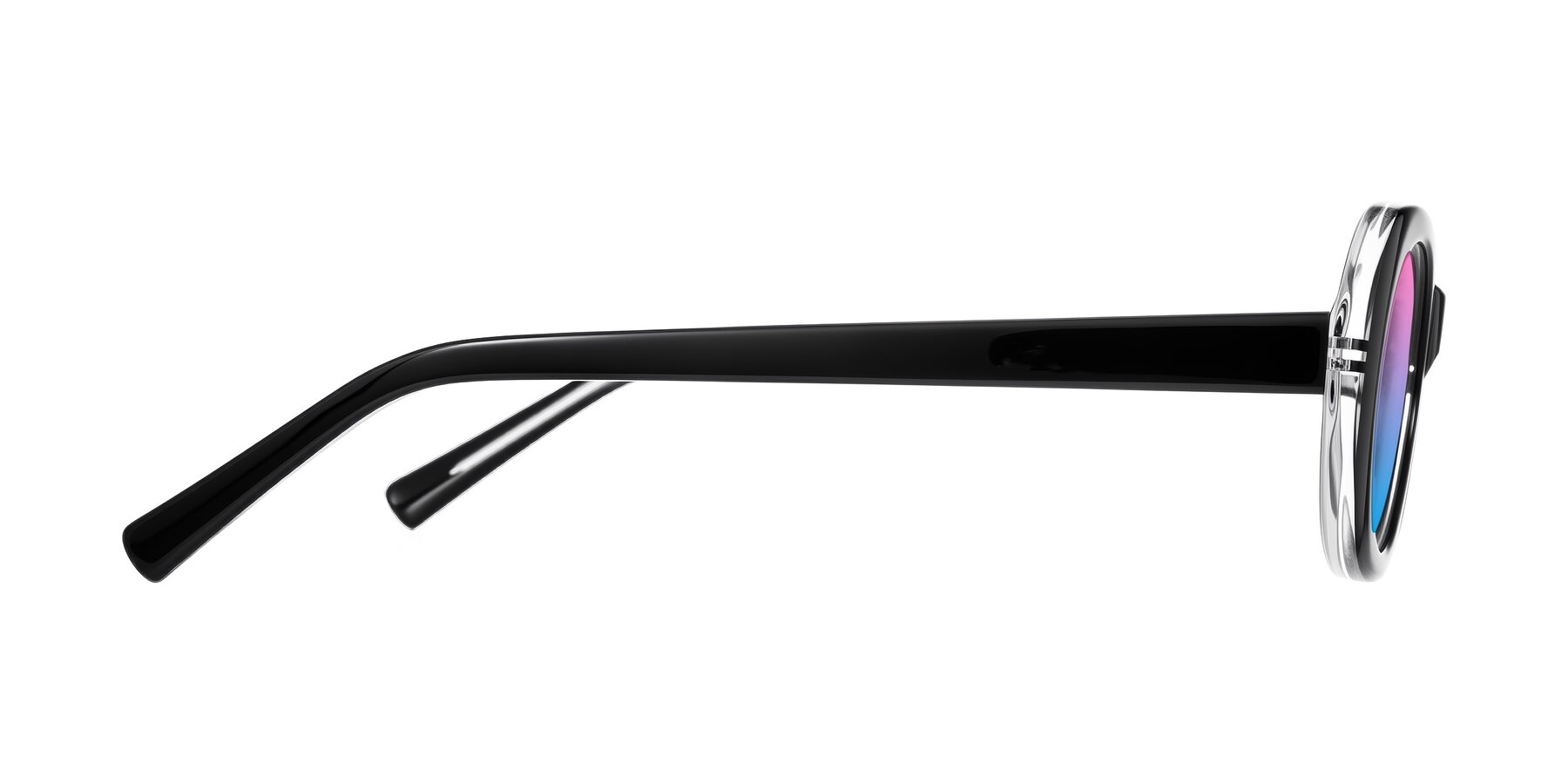Side of Layo in Black/Clear with Pink / Blue Gradient Lenses