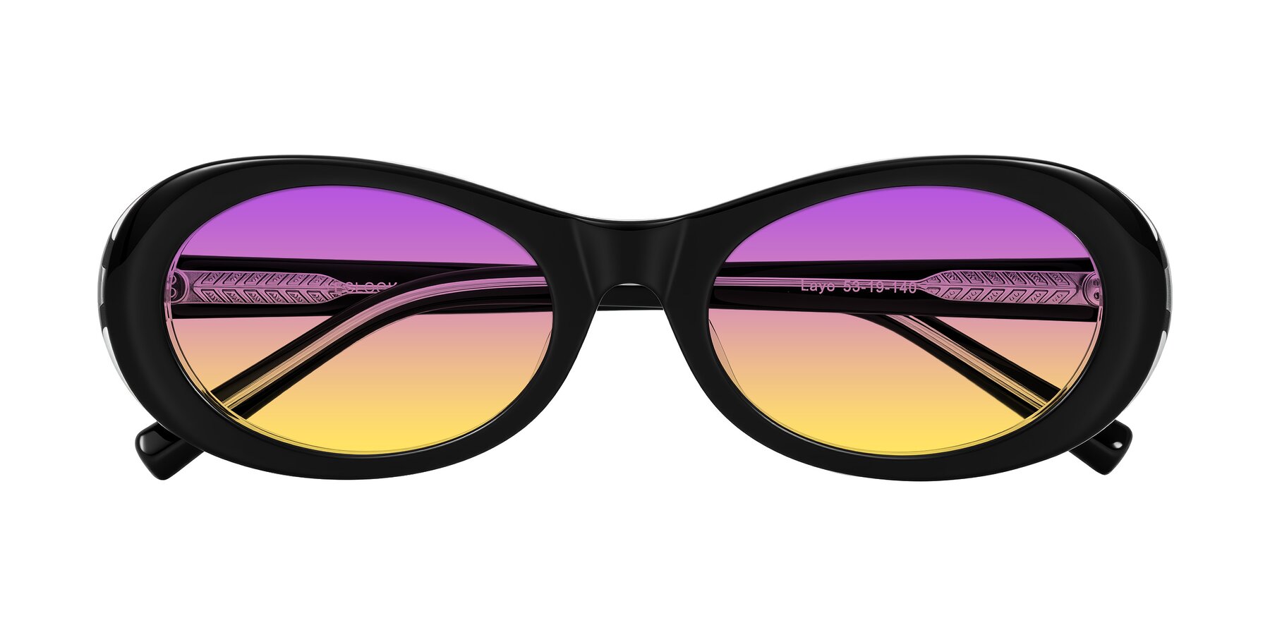 Folded Front of Layo in Black/Clear with Purple / Yellow Gradient Lenses