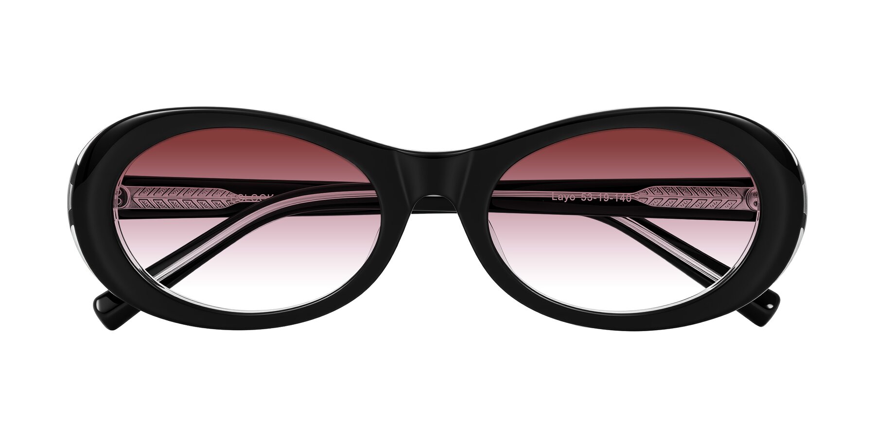 Folded Front of Layo in Black/Clear with Garnet Gradient Lenses