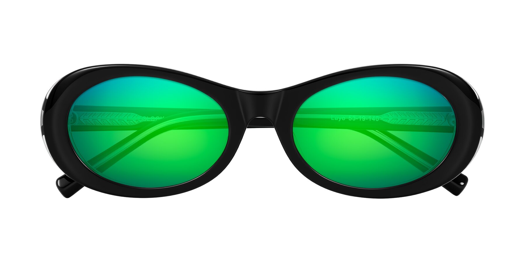 Folded Front of Layo in Black/Clear with Green Mirrored Lenses