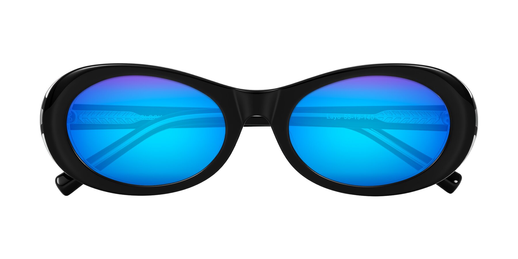 Folded Front of Layo in Black/Clear with Blue Mirrored Lenses