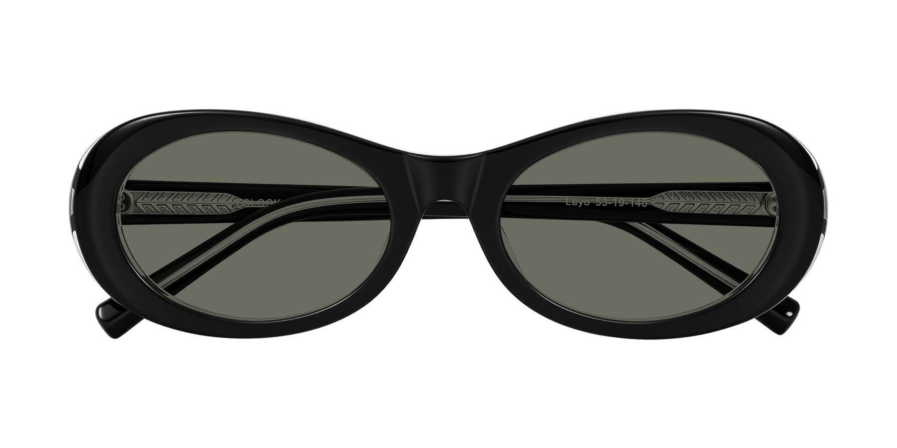 Folded Front of Layo in Black/Clear with Gray Polarized Lenses