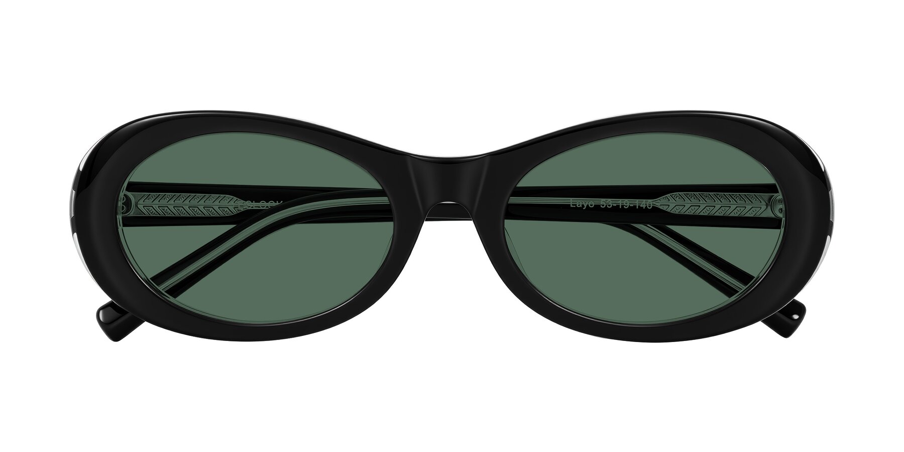 Folded Front of Layo in Black/Clear with Green Polarized Lenses