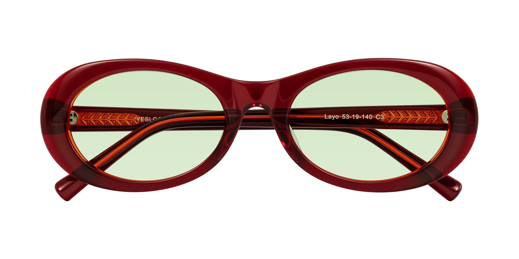 Folded Front of Layo in Wine with Light Green Tinted Lenses