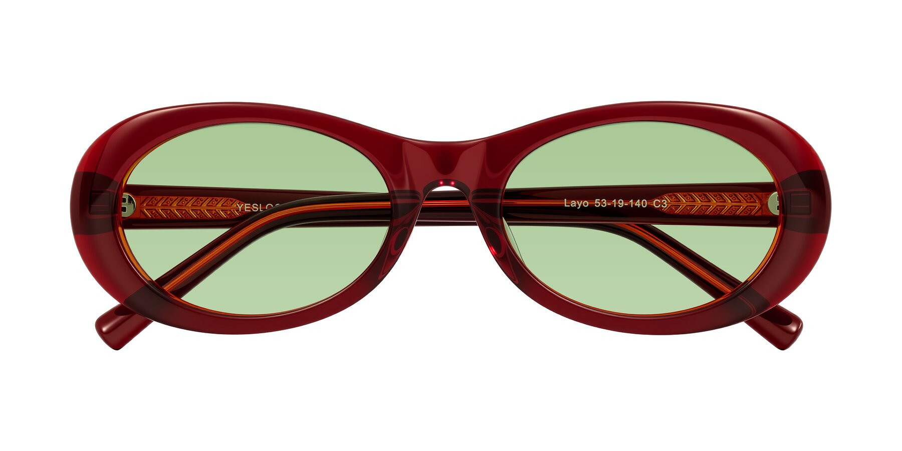 Folded Front of Layo in Wine with Medium Green Tinted Lenses