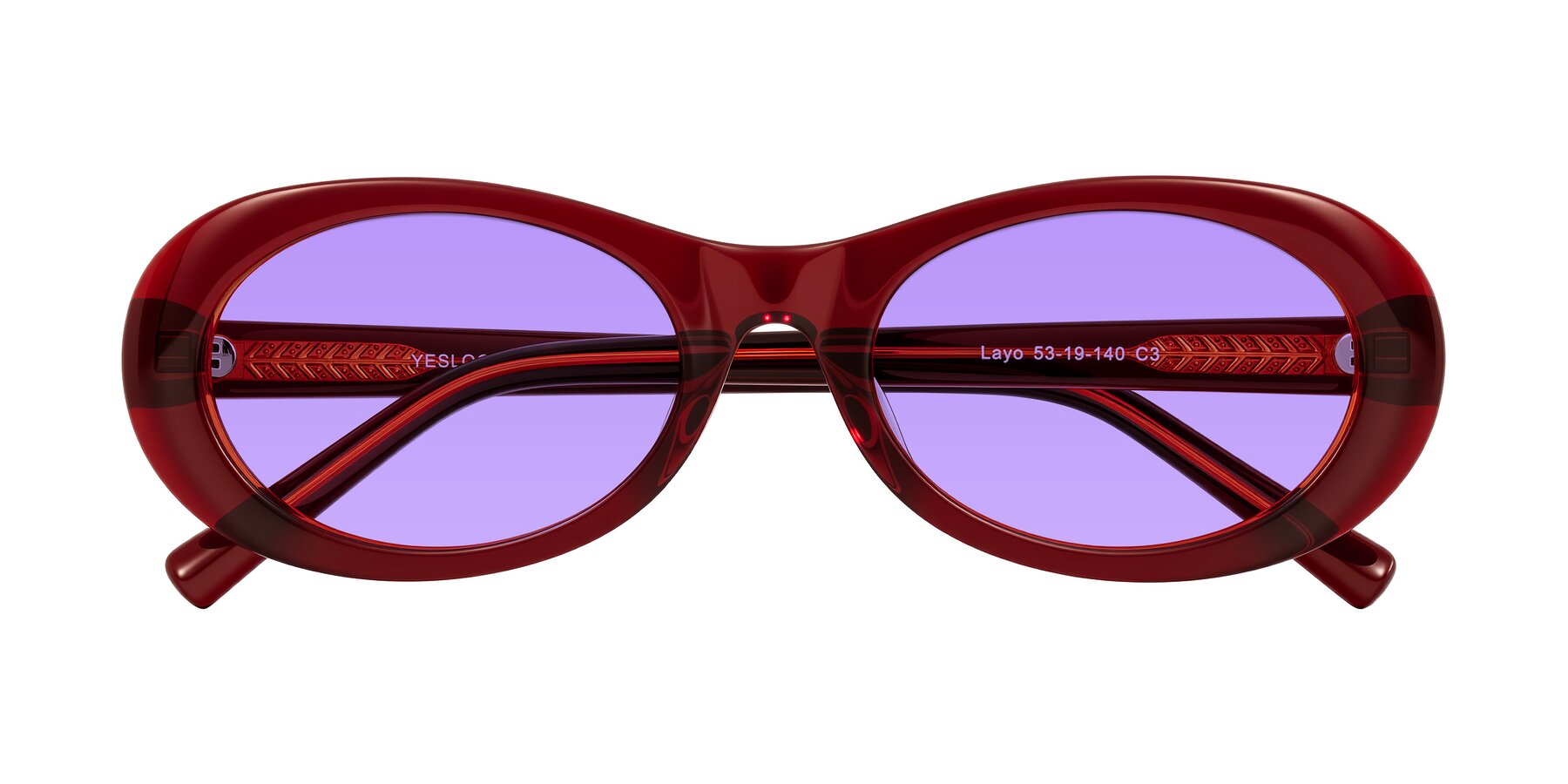 Folded Front of Layo in Wine with Medium Purple Tinted Lenses