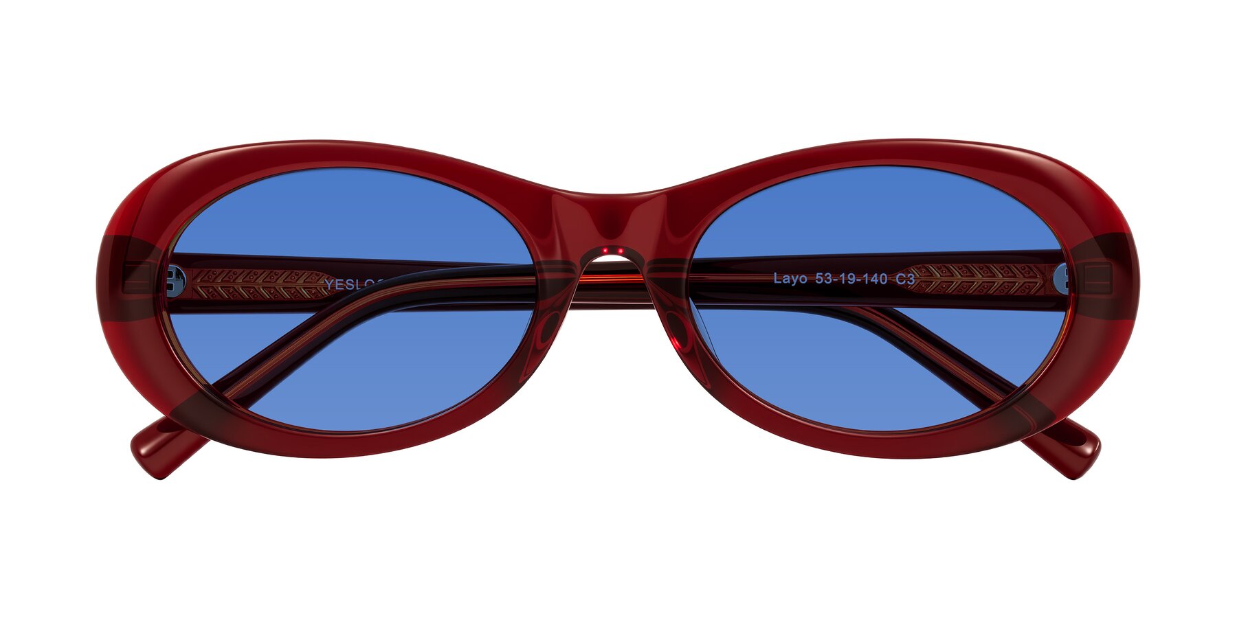 Folded Front of Layo in Wine with Blue Tinted Lenses