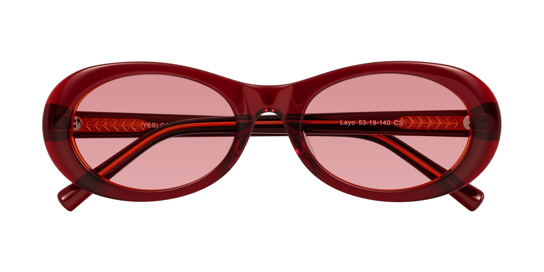 Folded Front of Layo in Wine with Medium Garnet Tinted Lenses