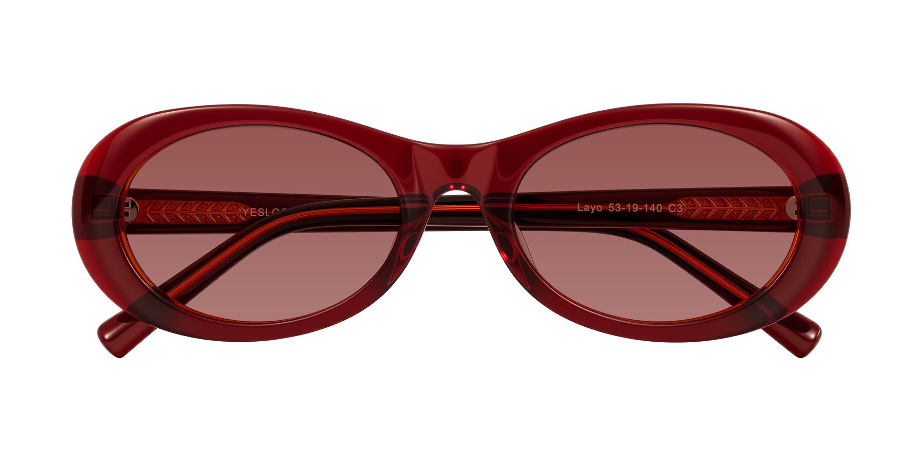 Folded Front of Layo in Wine with Garnet Tinted Lenses