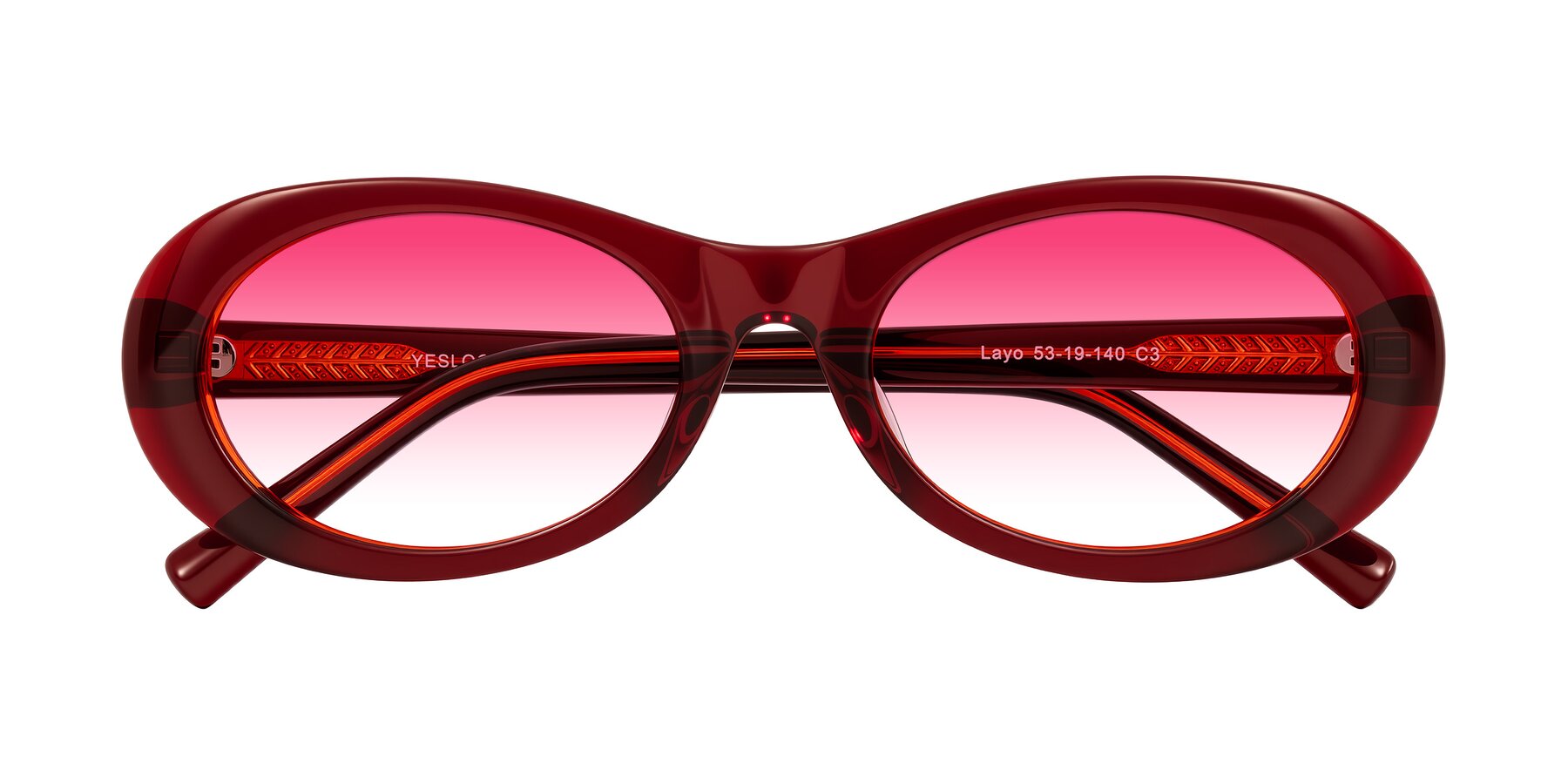 Folded Front of Layo in Wine with Pink Gradient Lenses