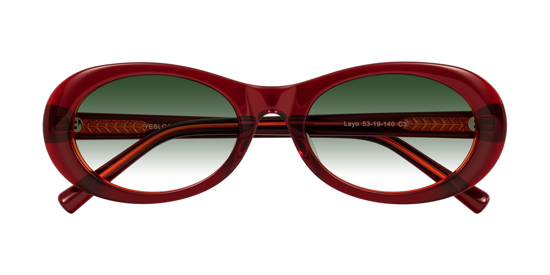 Folded Front of Layo in Wine with Green Gradient Lenses