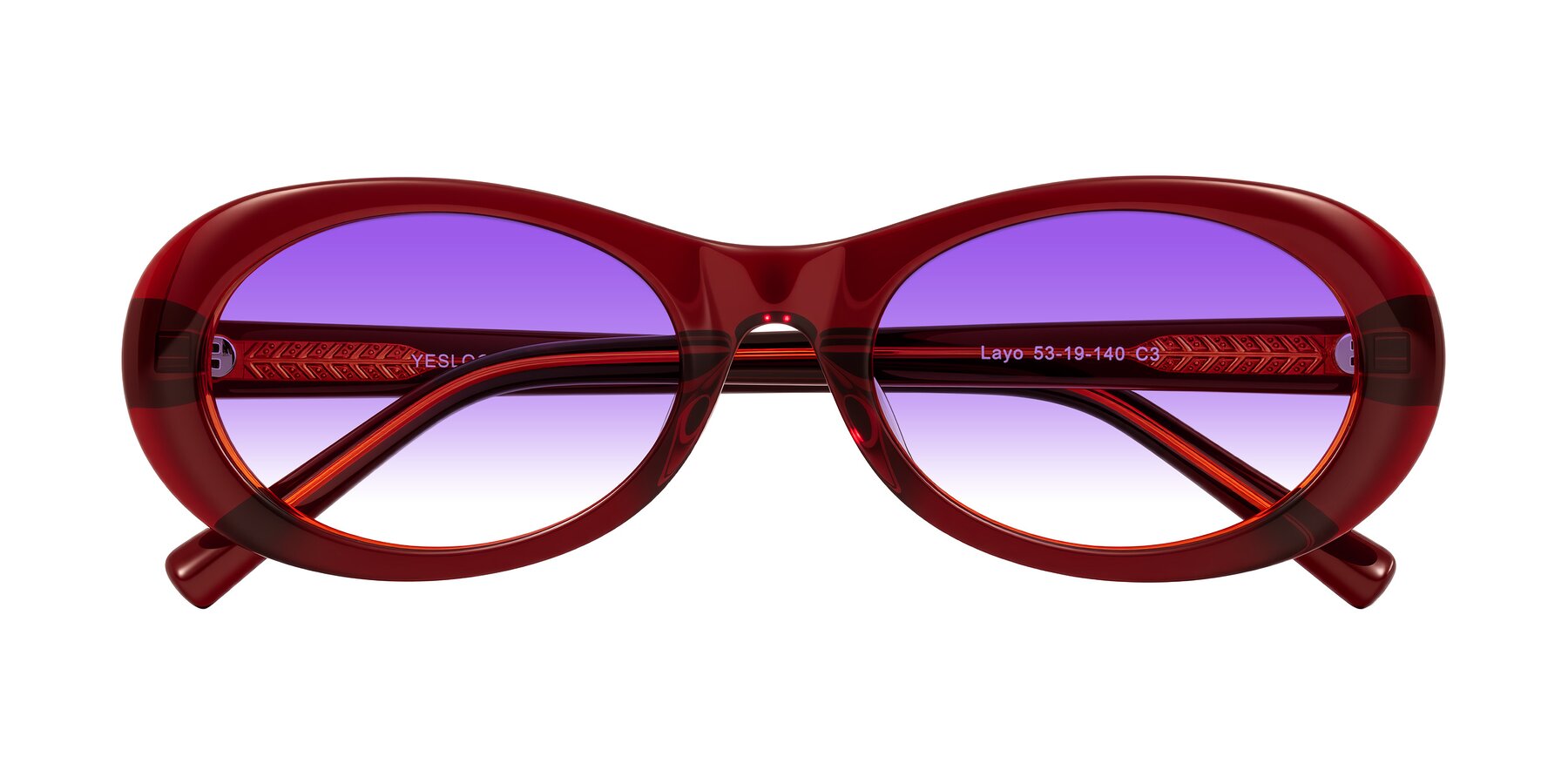 Folded Front of Layo in Wine with Purple Gradient Lenses