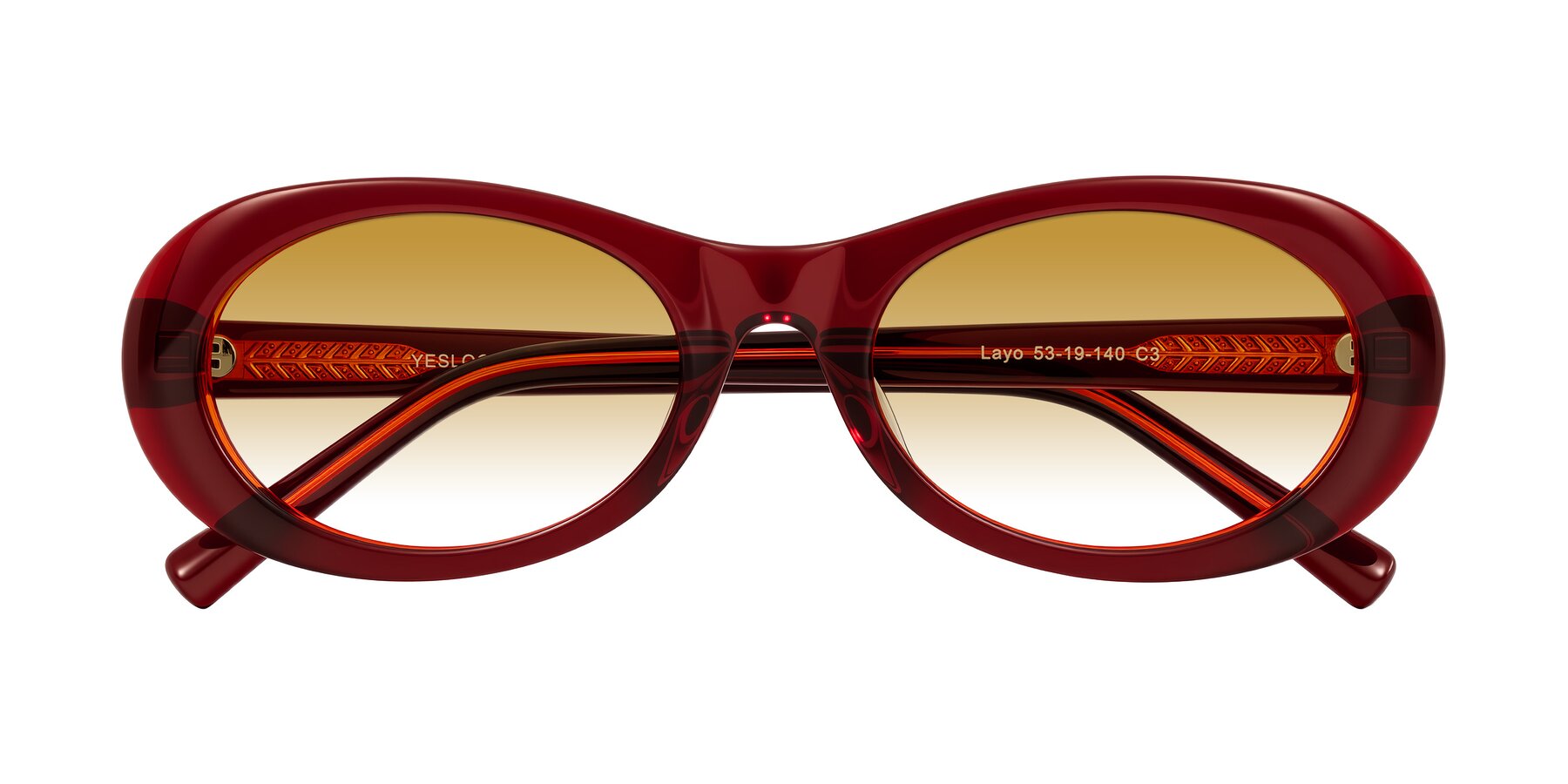 Folded Front of Layo in Wine with Champagne Gradient Lenses