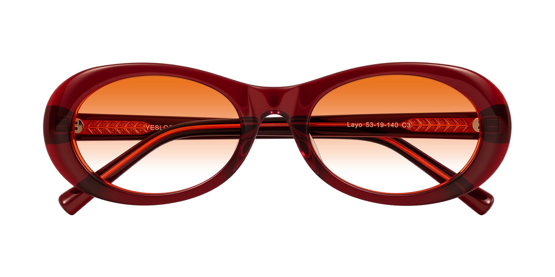 Folded Front of Layo in Wine with Orange Gradient Lenses