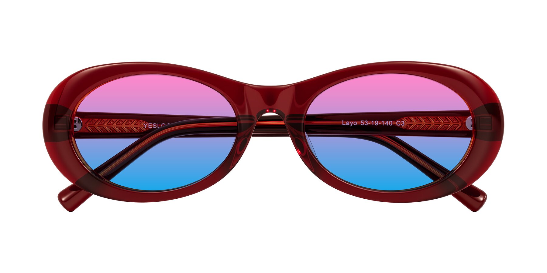 Folded Front of Layo in Wine with Pink / Blue Gradient Lenses