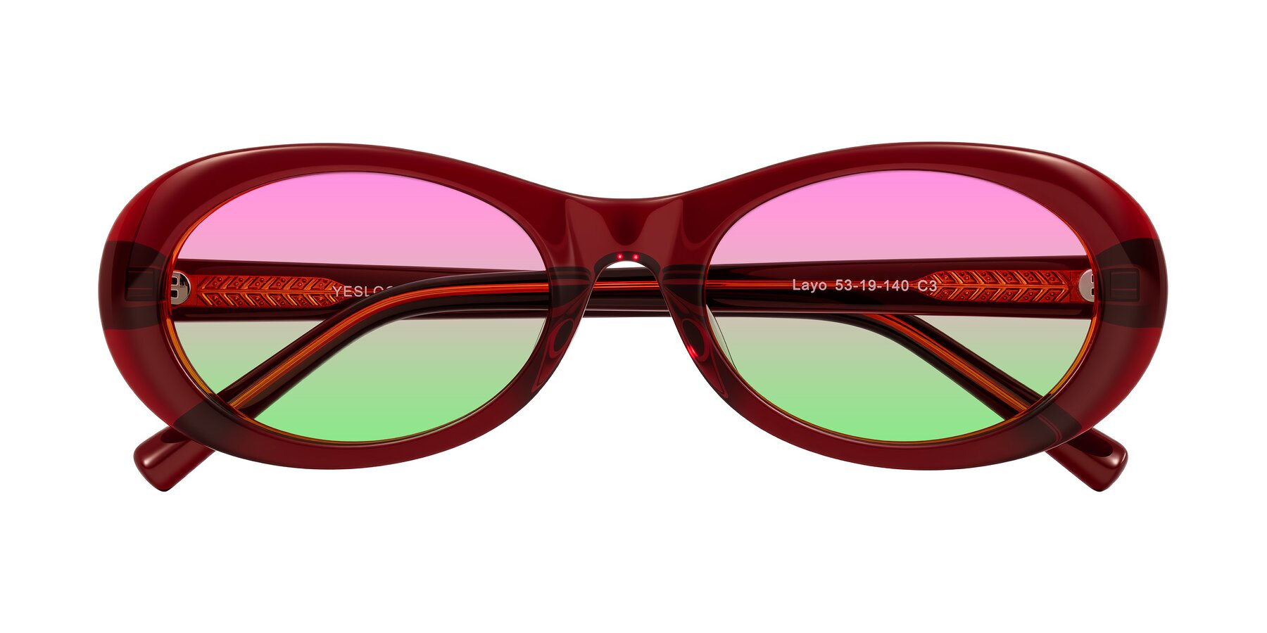 Folded Front of Layo in Wine with Pink / Green Gradient Lenses
