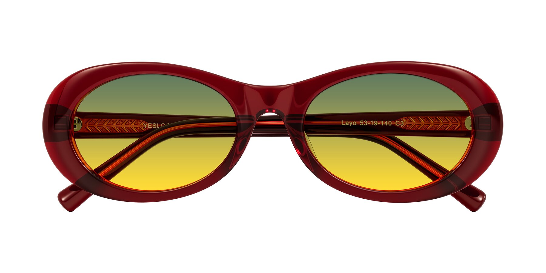 Folded Front of Layo in Wine with Green / Yellow Gradient Lenses