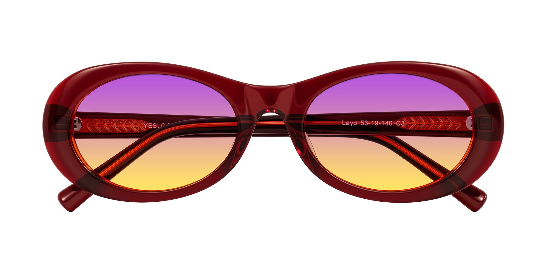 Folded Front of Layo in Wine with Purple / Yellow Gradient Lenses