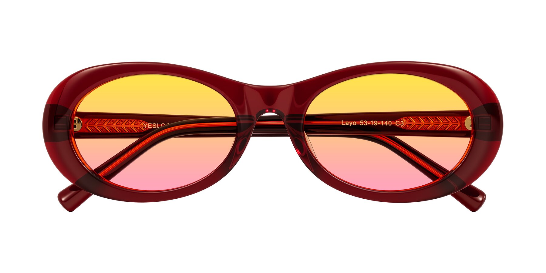 Folded Front of Layo in Wine with Yellow / Pink Gradient Lenses