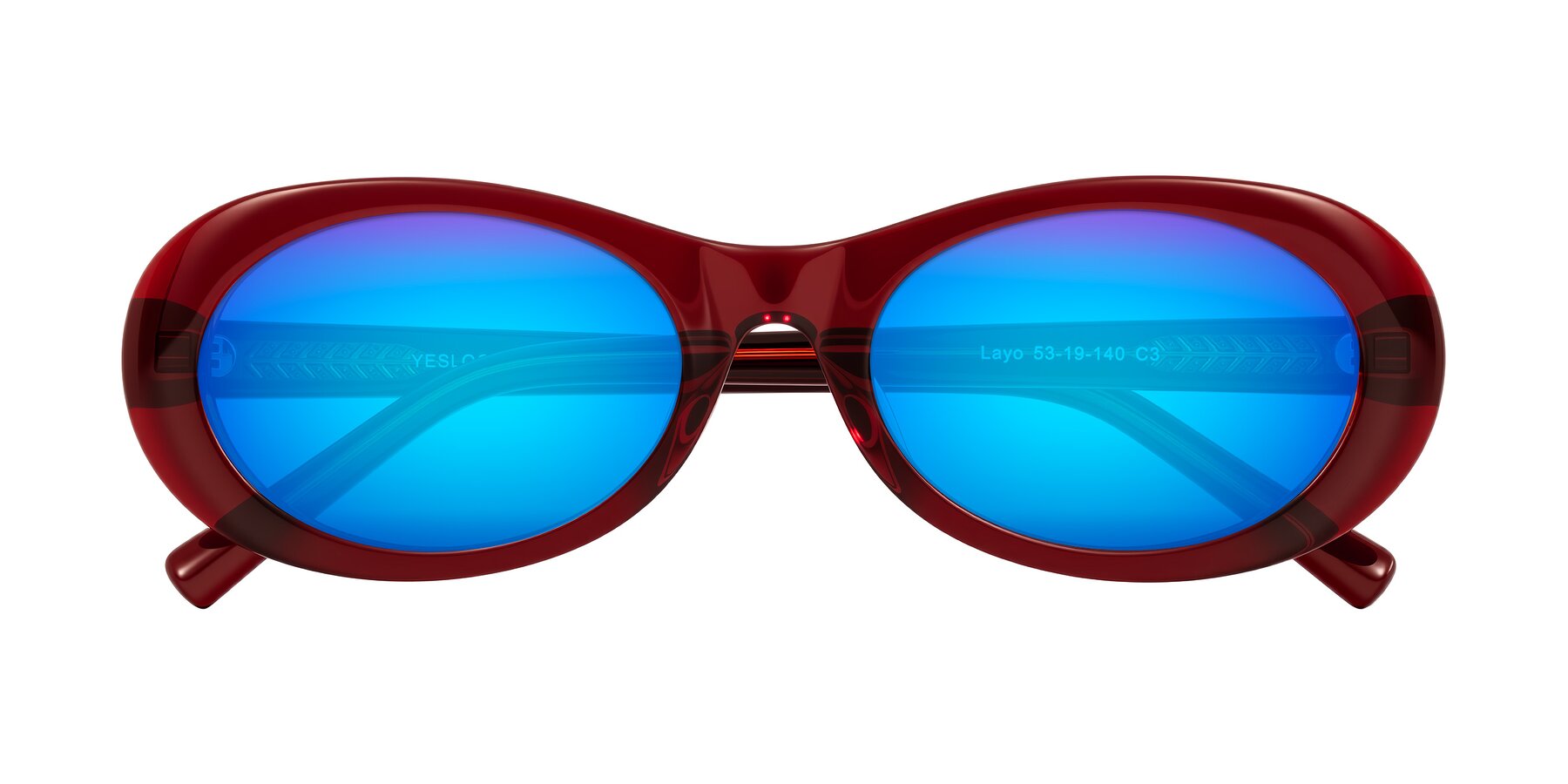 Folded Front of Layo in Wine with Blue Mirrored Lenses