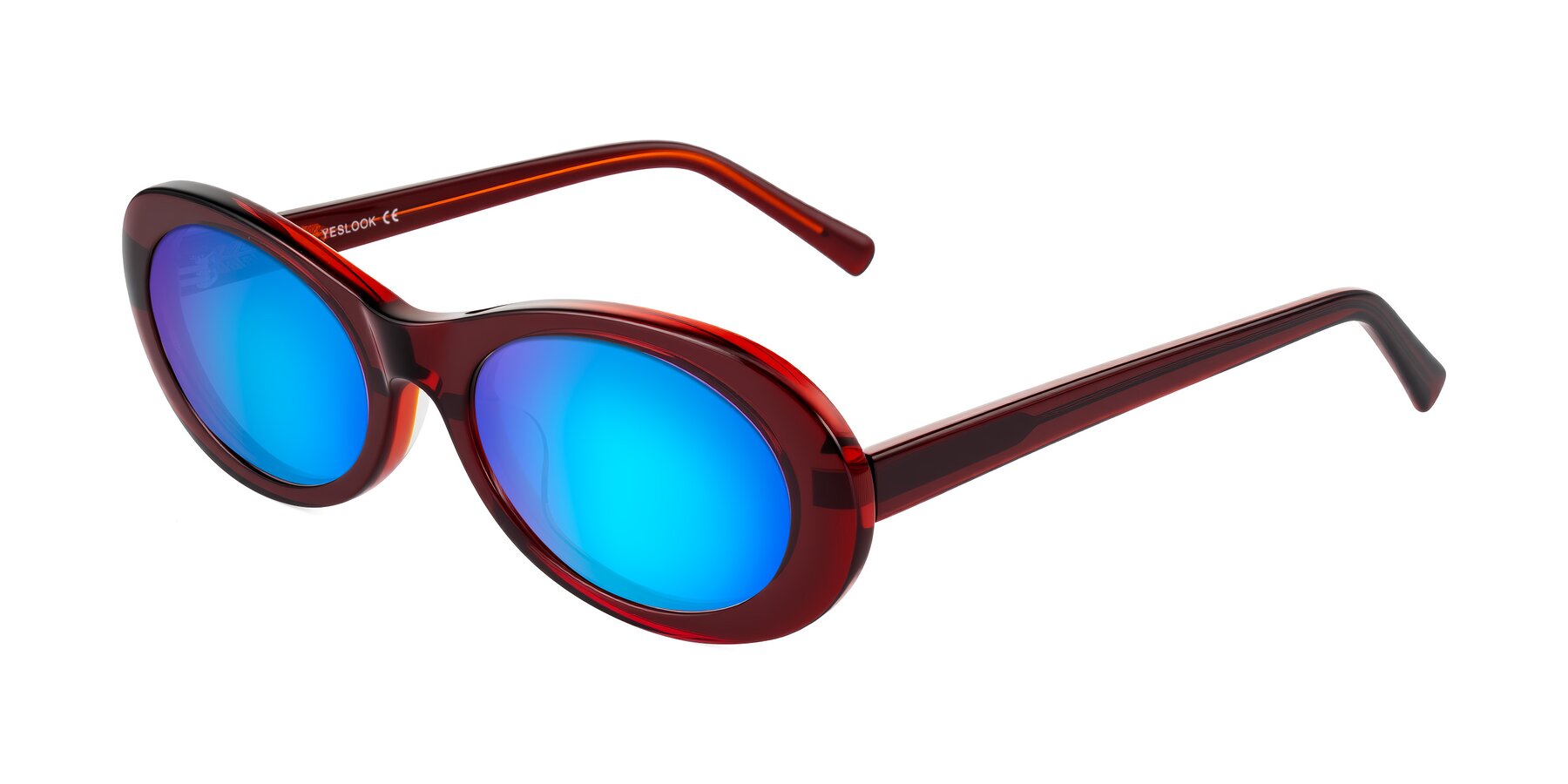 Angle of Layo in Wine with Blue Mirrored Lenses