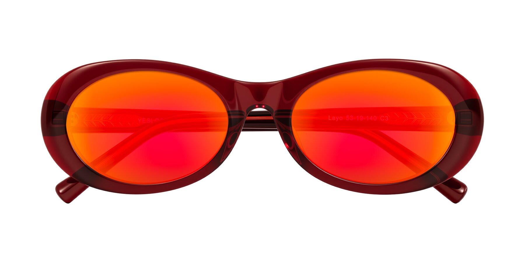 Folded Front of Layo in Wine with Red Gold Mirrored Lenses