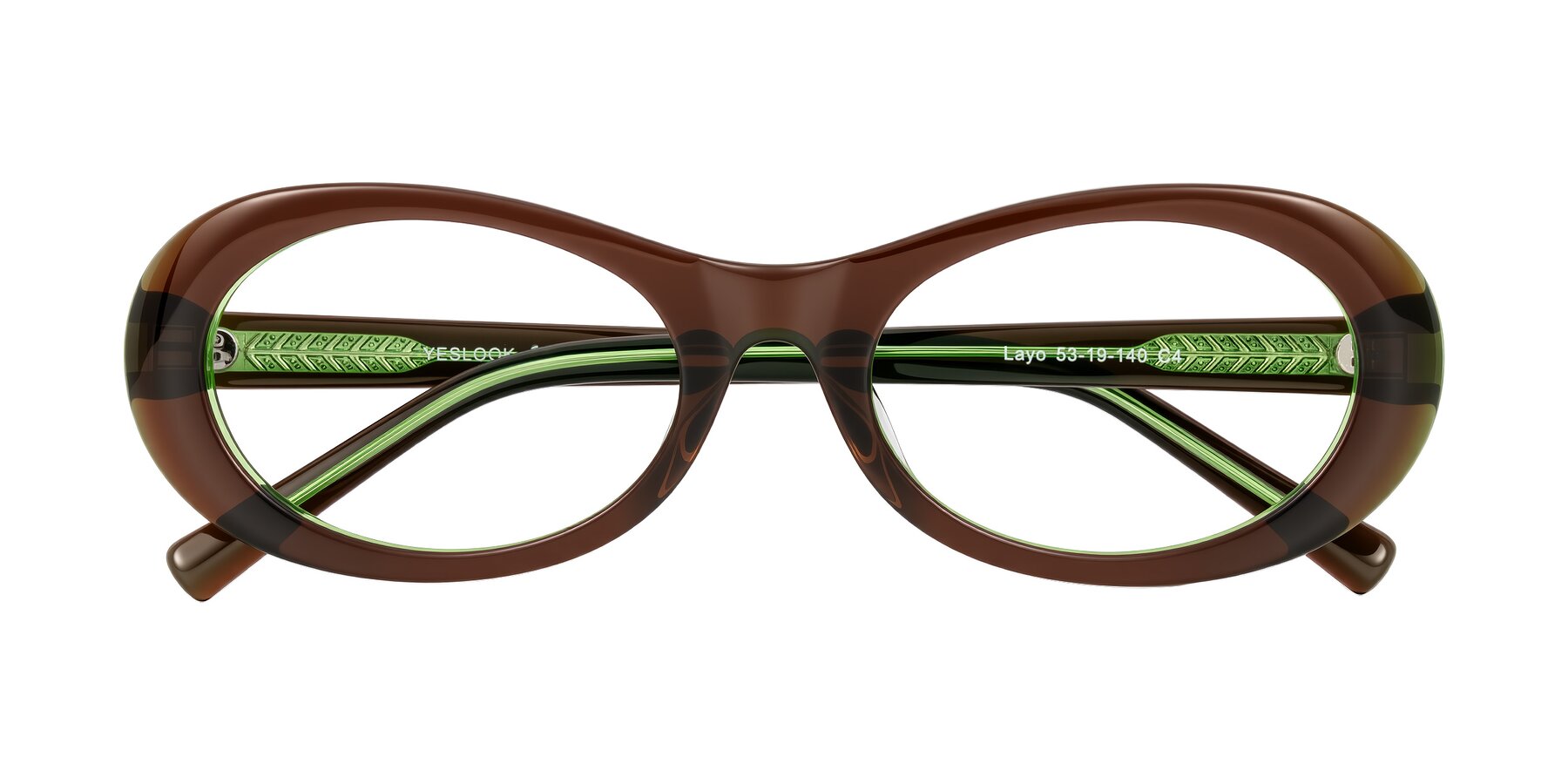 Folded Front of Layo in Brown/Green with Clear Eyeglass Lenses