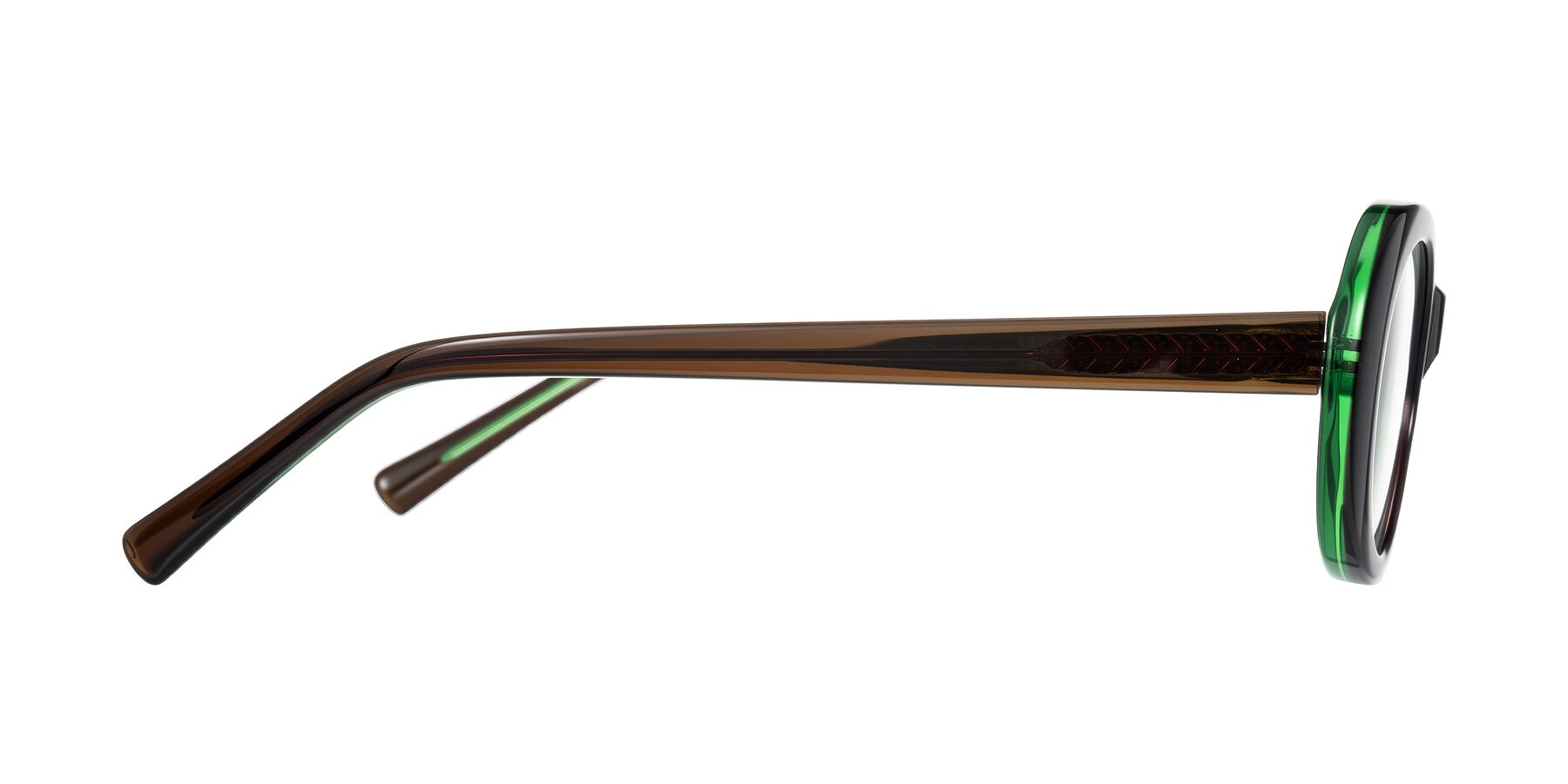 Side of Layo in Brown/Green with Clear Eyeglass Lenses