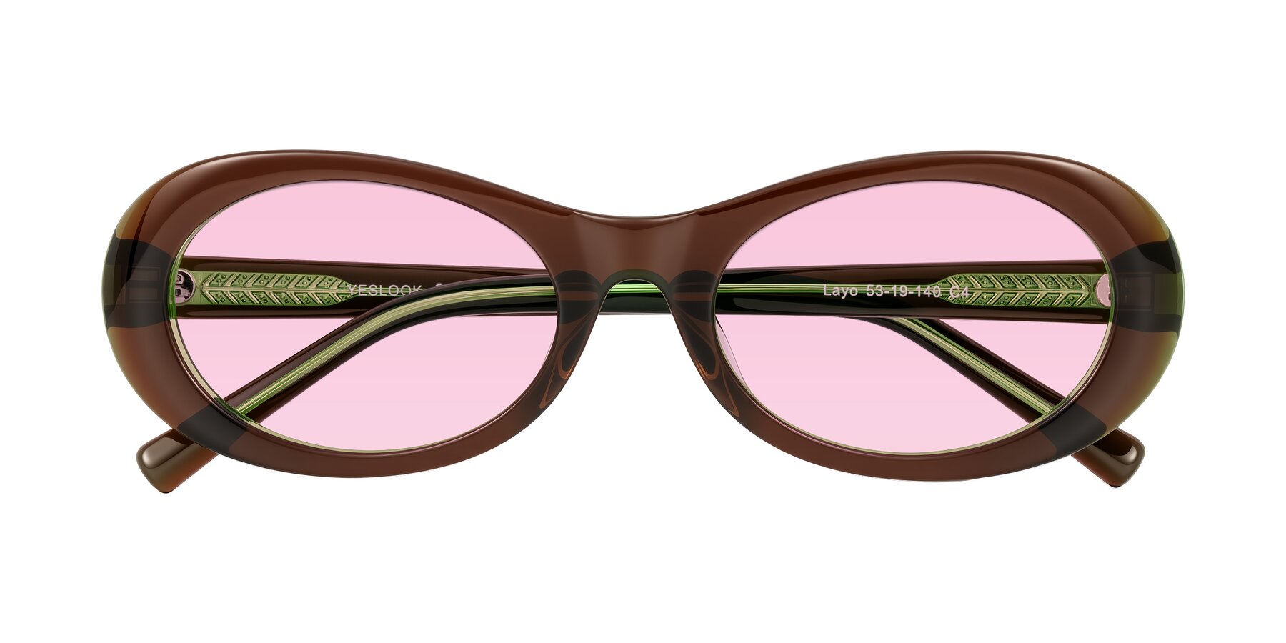 Folded Front of Layo in Brown/Green with Light Pink Tinted Lenses