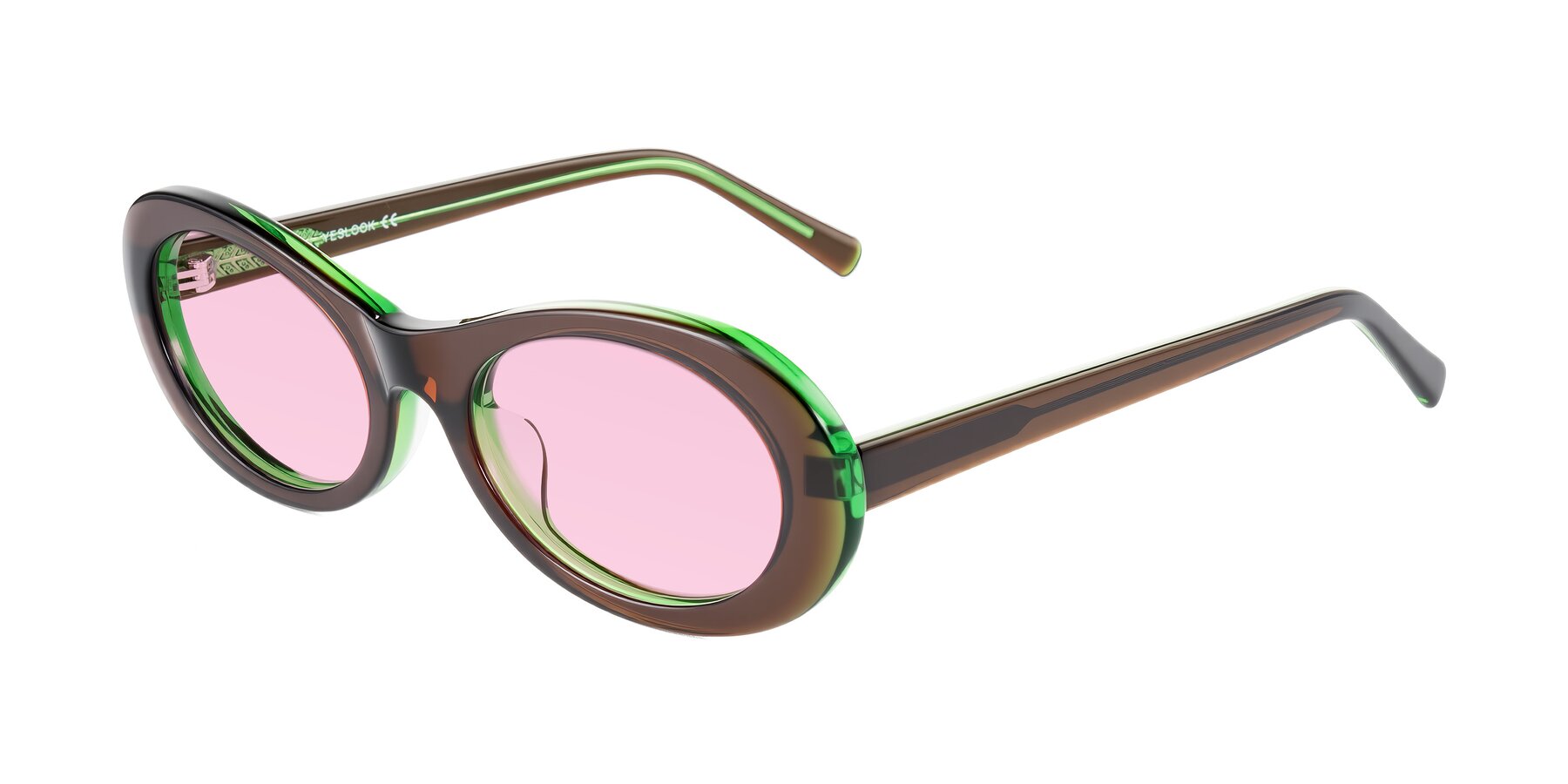 Angle of Layo in Brown/Green with Light Pink Tinted Lenses