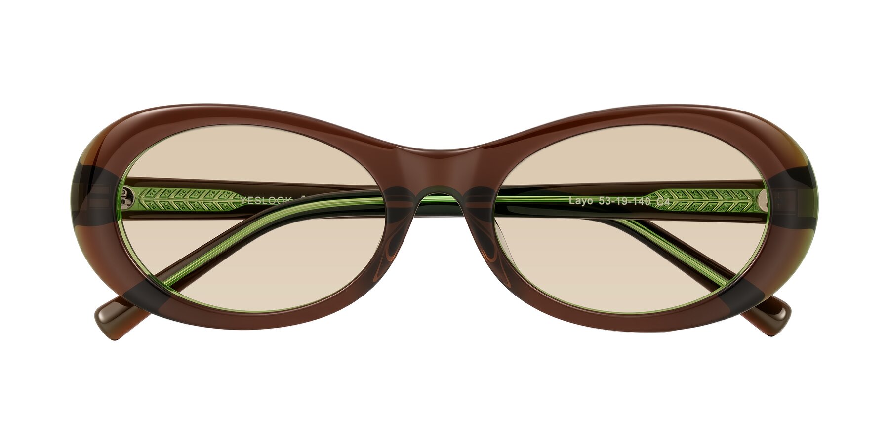 Folded Front of Layo in Brown/Green with Light Brown Tinted Lenses