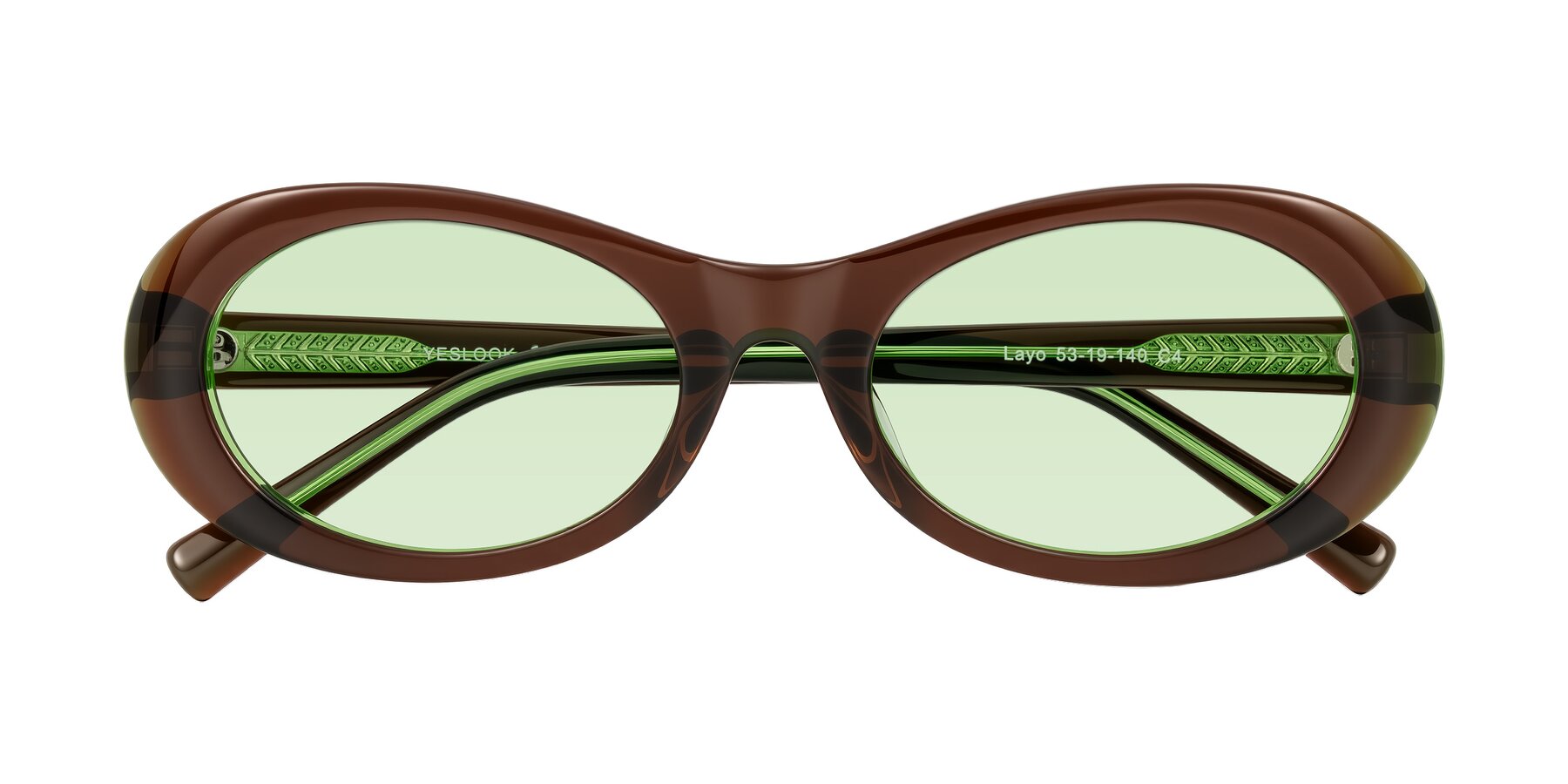 Folded Front of Layo in Brown/Green with Light Green Tinted Lenses