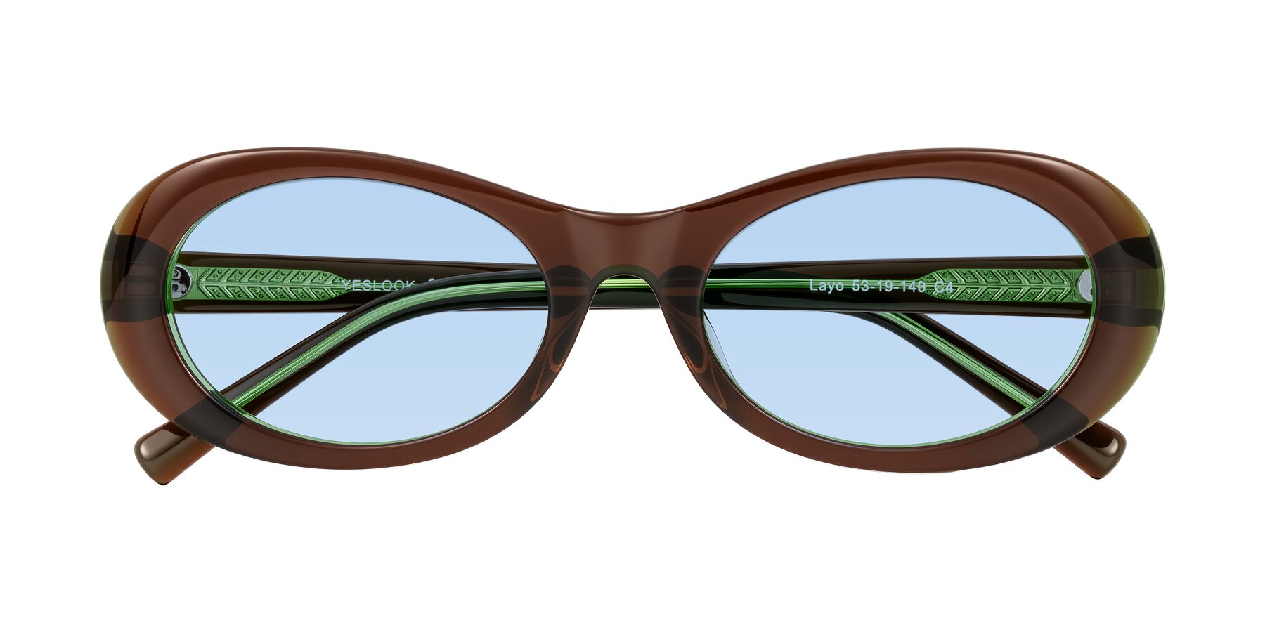 Folded Front of Layo in Brown/Green with Light Blue Tinted Lenses