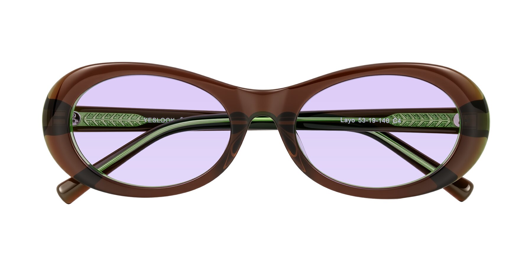 Folded Front of Layo in Brown/Green with Light Purple Tinted Lenses