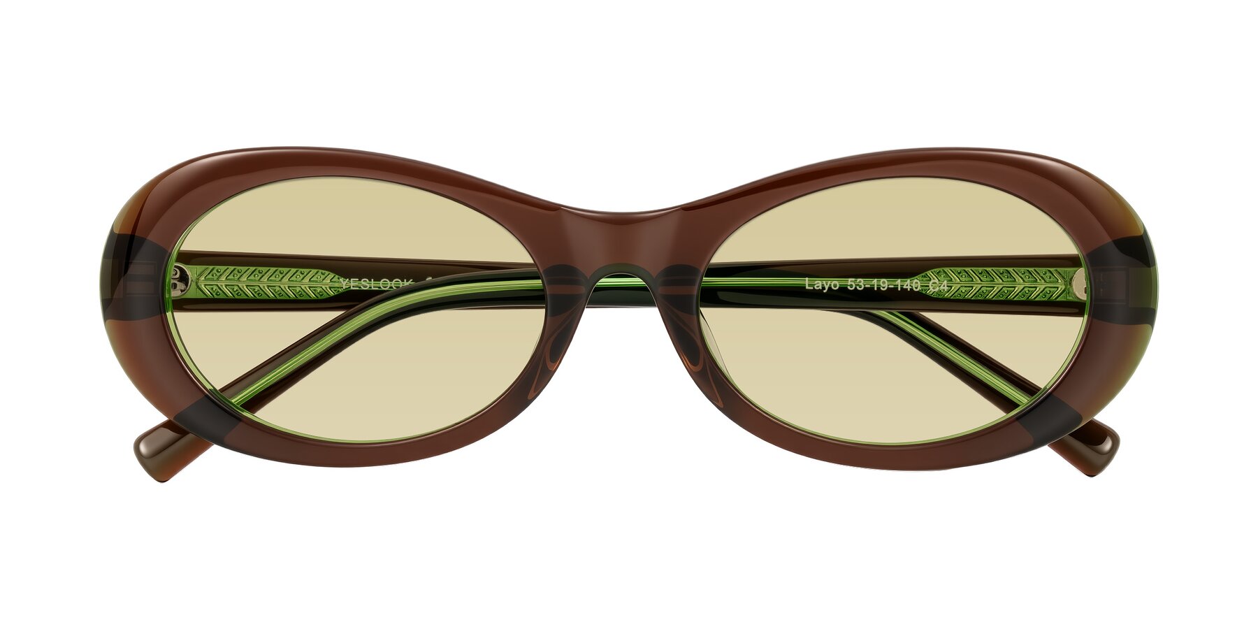Folded Front of Layo in Brown/Green with Light Champagne Tinted Lenses