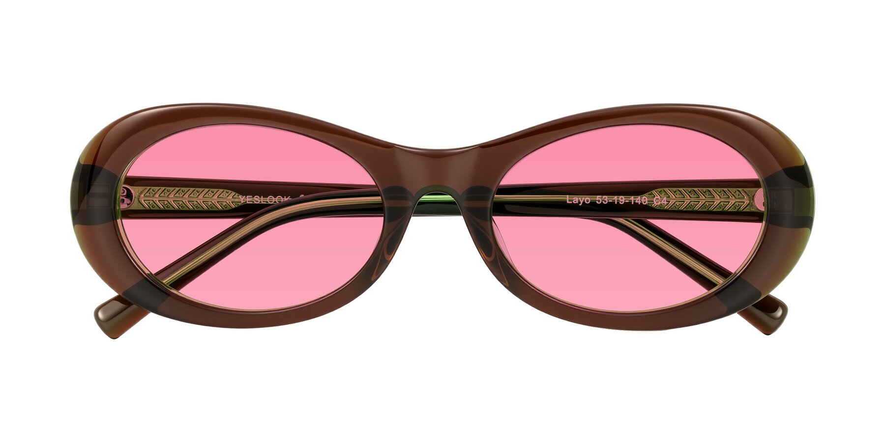 Folded Front of Layo in Brown/Green with Pink Tinted Lenses