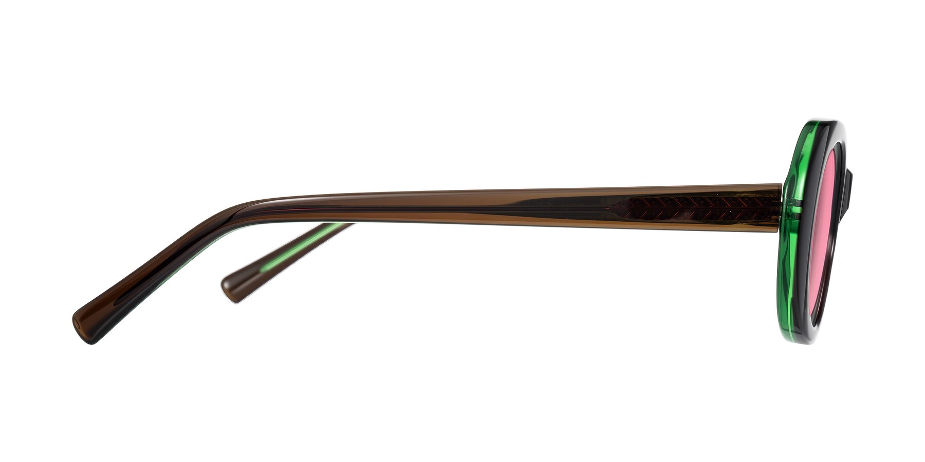 Side of Layo in Brown/Green with Pink Tinted Lenses