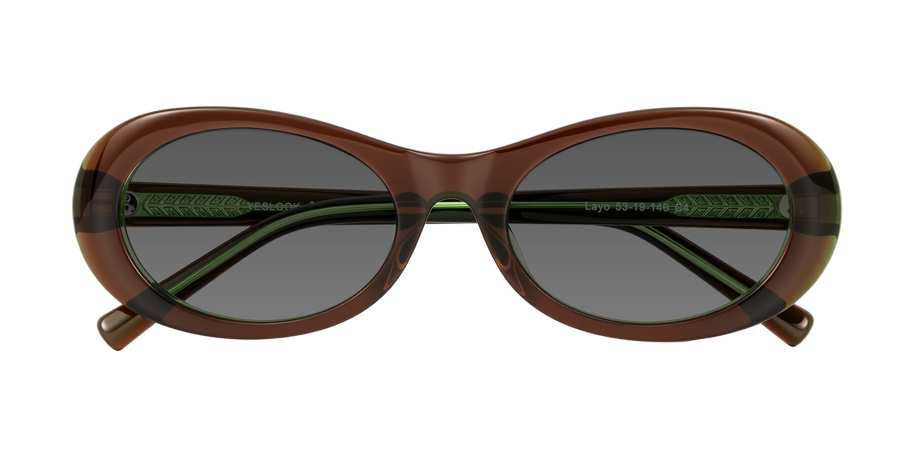 Folded Front of Layo in Brown/Green with Medium Gray Tinted Lenses