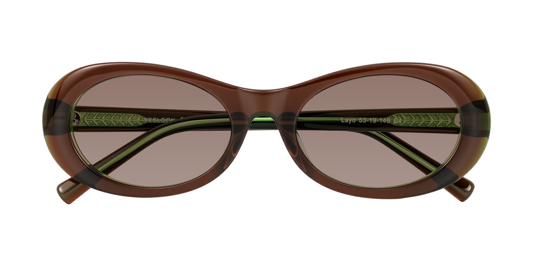 Folded Front of Layo in Brown/Green with Medium Brown Tinted Lenses